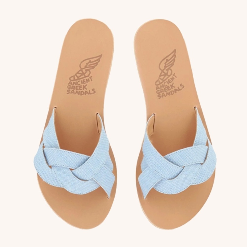 Ancient Greek Arachne Sandals in color Celeste NWT